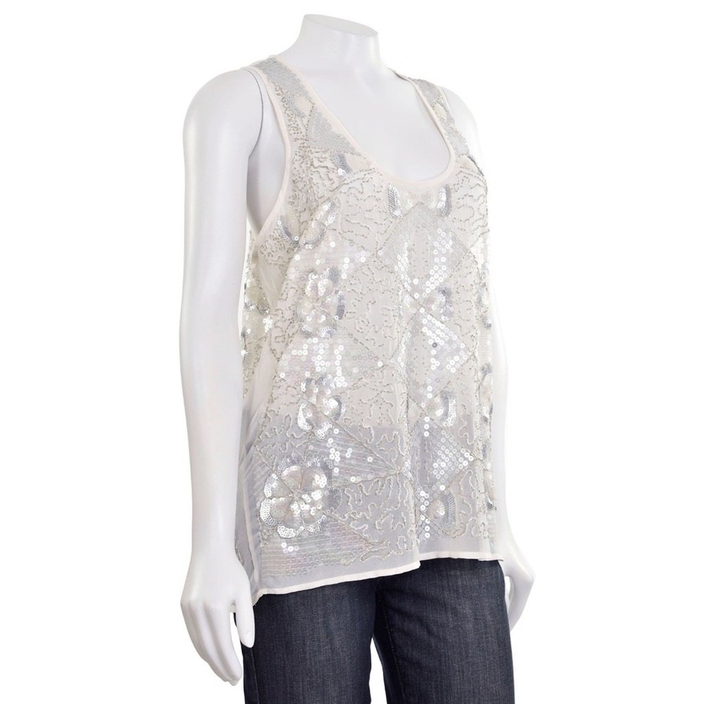 ROBBI & NIKKI sequin white embellished sheer tank